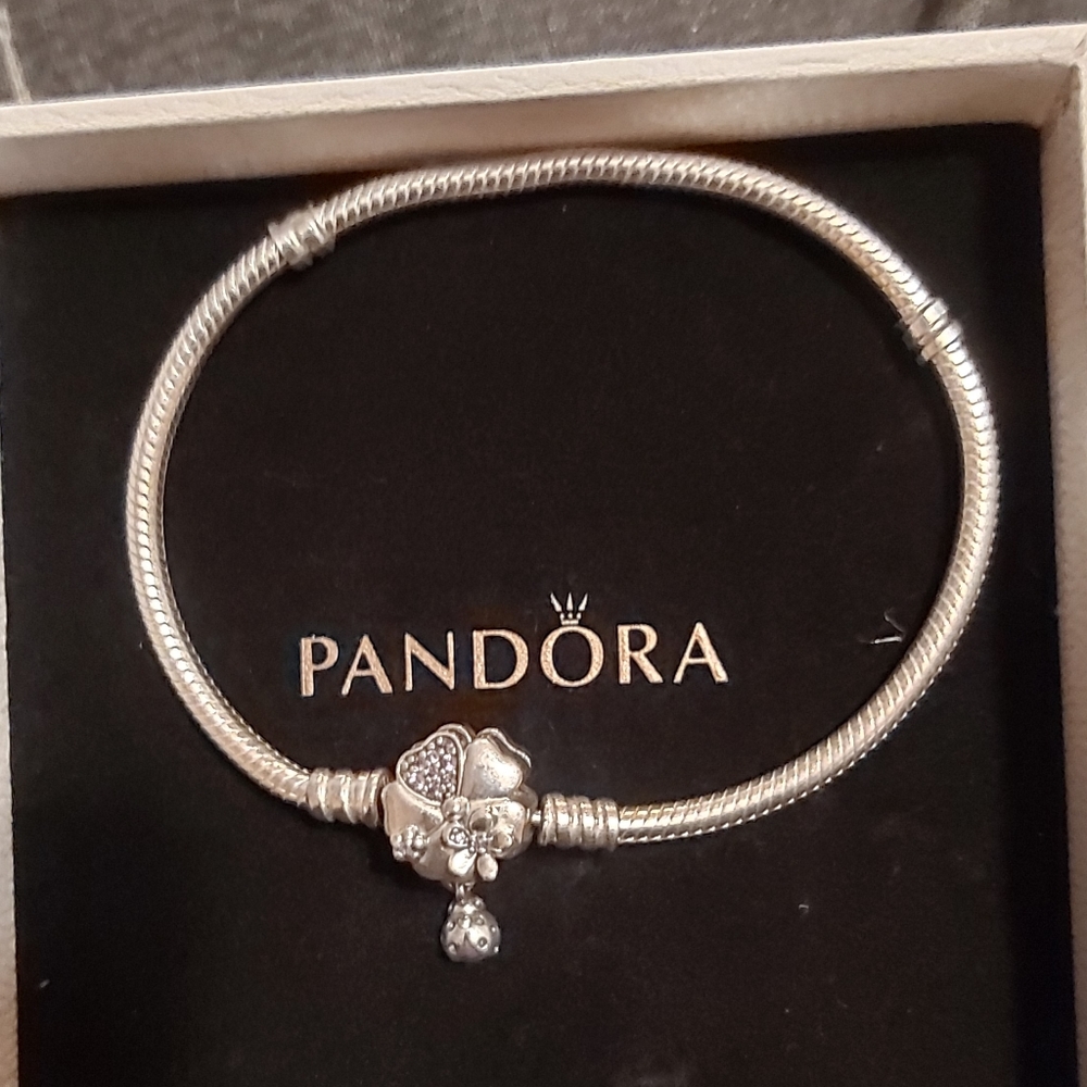 PANDORA AUTHENTIC BRACELET AND 2 CLIPS